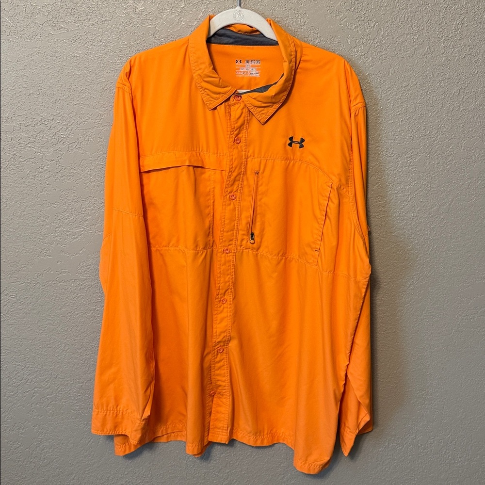 Under Armour Men's Orange Fish Hunter Solid Long-Sleeve Shirt Size 3XL